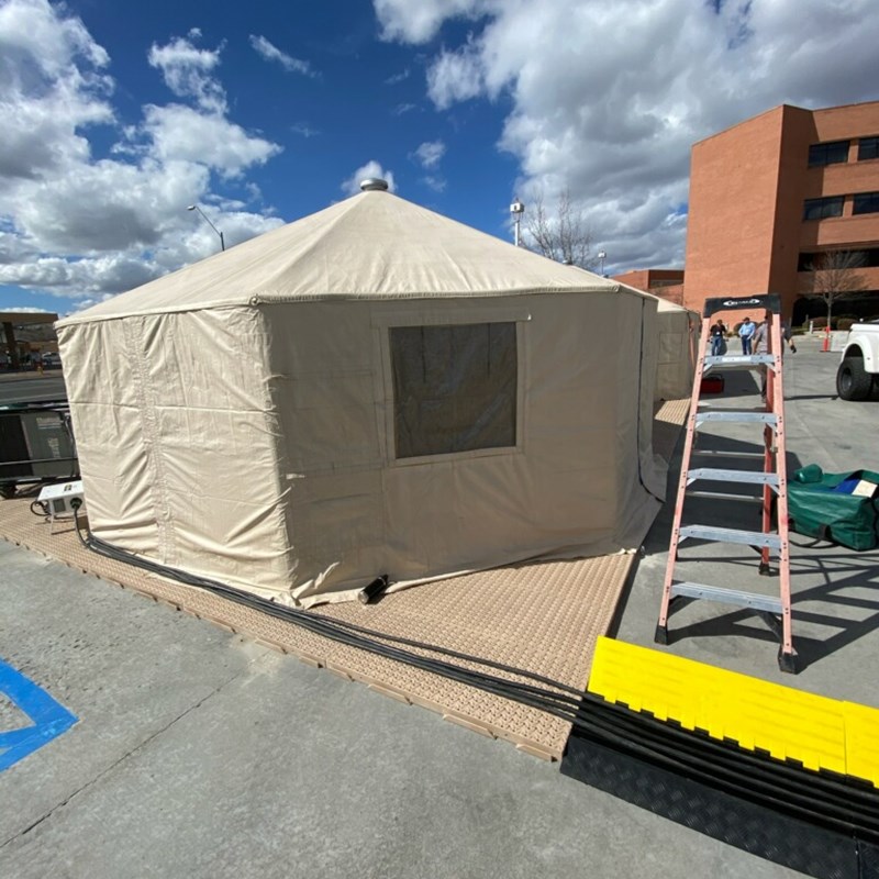 Western Shelter Medical Tent on top of Bike Track flooring